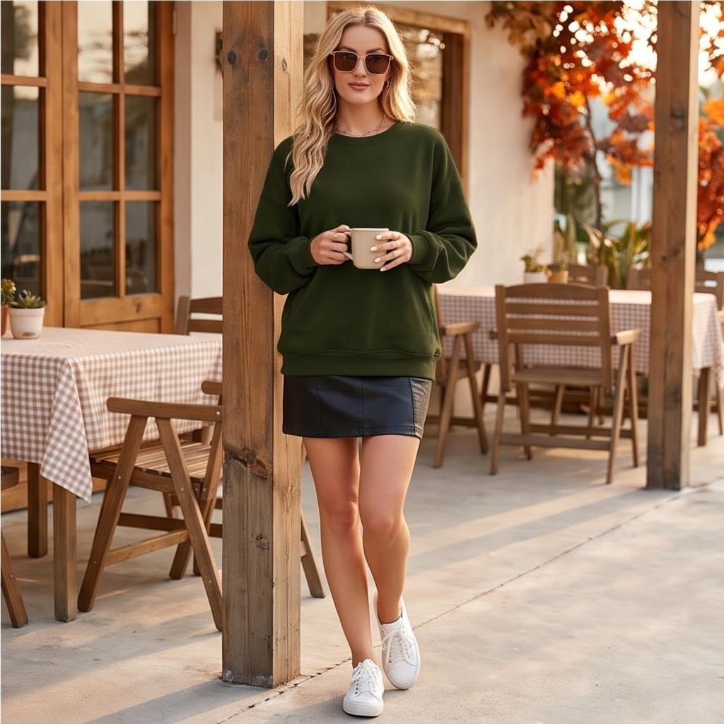 Trendiges lockeres Sweatshirt für Damen - Pullover mit Farbe, Rückenfalten und Taschen