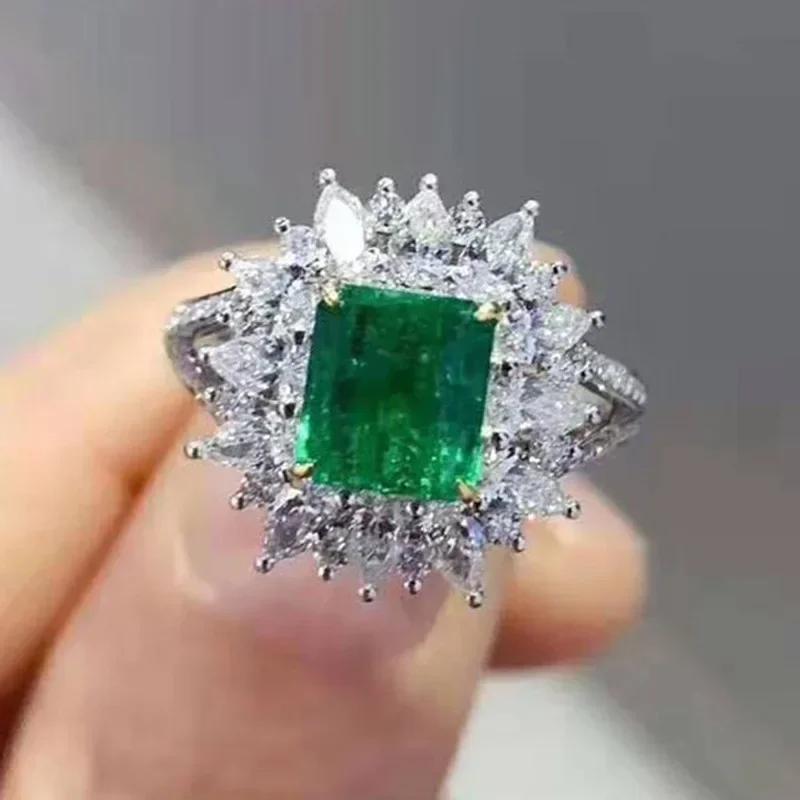 European And American Party New Women'S Ring Green Cube Zirconia Gorgeous Women'S Accessories Anniversary