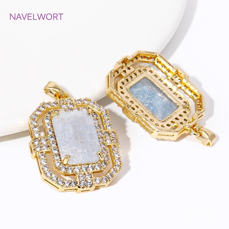 21.5mm*28mm 18K Gold Plated Square Crystal Charms Pendants For Necklace Making,Brass Decorative Pendants,DIY Jewelry Findings