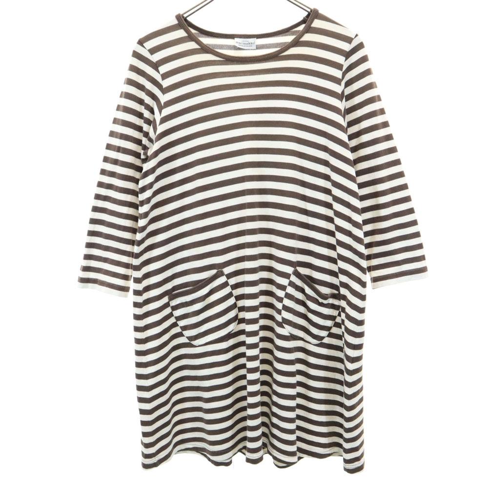 

marimekko Border Pattern Long sleeve one piece 160 Brown Kid s Used