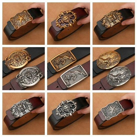 Men's Retro Genuine Cowhide Leather Belt with Smooth Buckle - Extended Large Size for Trendy and Plus-Size Fashion