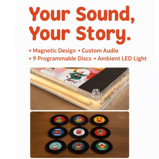 Vintage Style Desk Accessory Programmable Vinyl Record Player Fridge Magnet with 9 NFC Music Records, Retro Aesthetic Magnetic Office Atmosphere Decor