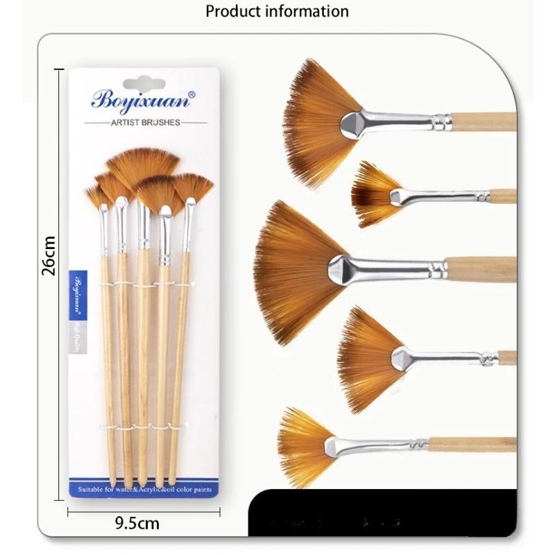 5/6 Piece Fan Brush Set Nylon Hair Paint Brushes for Acrylic Oil Watercolor Artist Brushes for Canvas Watercolor Shape Brush Kit
