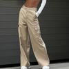 Women's Street Style Design Sports Pants Fashion Solid Color Female High Waisted Straight  Cargo Trousers
