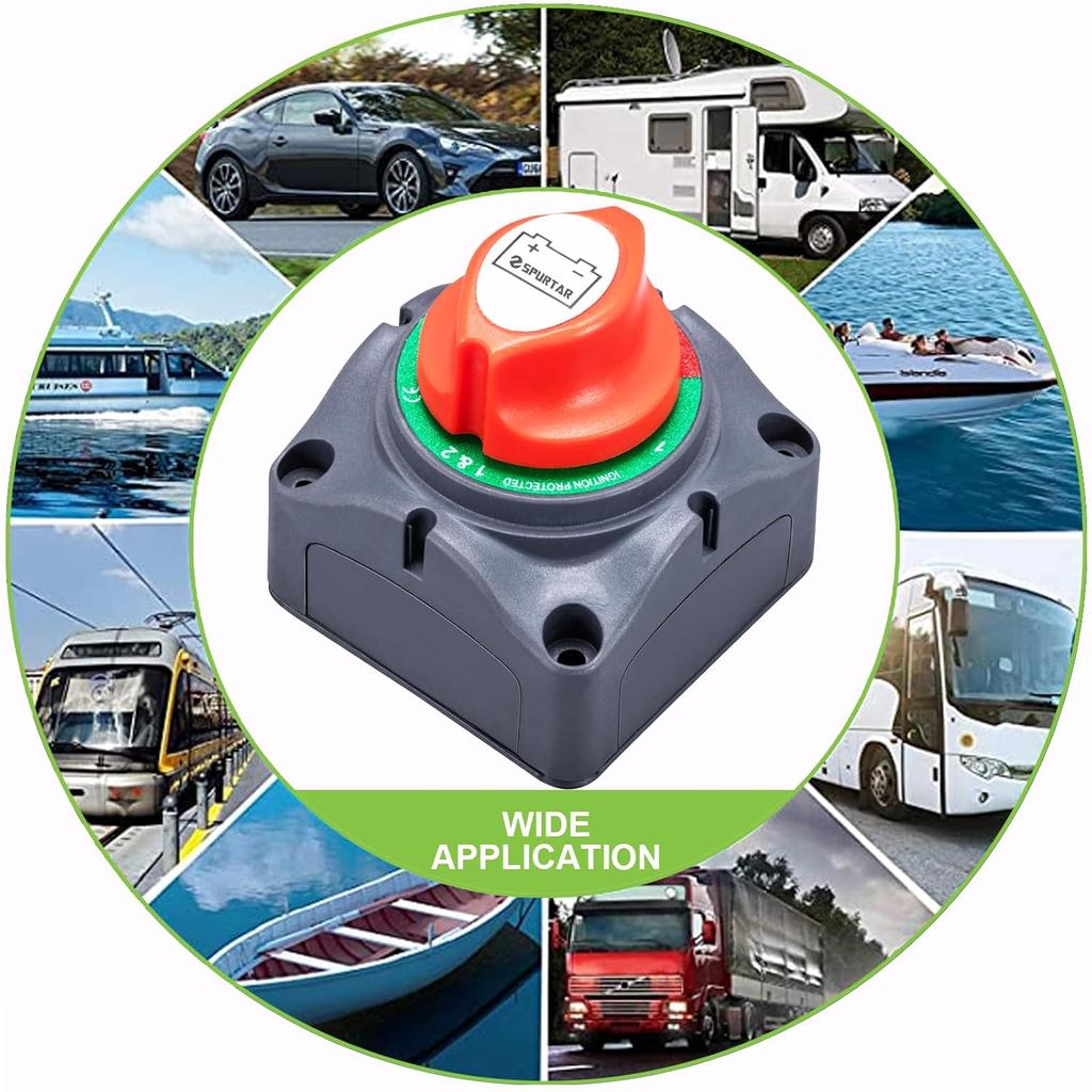 Spurtar Car Battery Disconnect Switch 12V 24V 48V 1-2-Both-Off Battery Kill Switch Power Cut Off Shut Off Waterproof Isolator For Marine Boat Car ATV