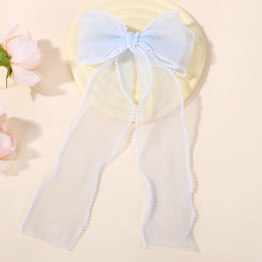 BABY BOWS 1Pcs Fairy Ribbon Bow Hair Clip Gradient Color Gauze Lace Edge Ponytail Hairgripes Women Girls Hair Accessories