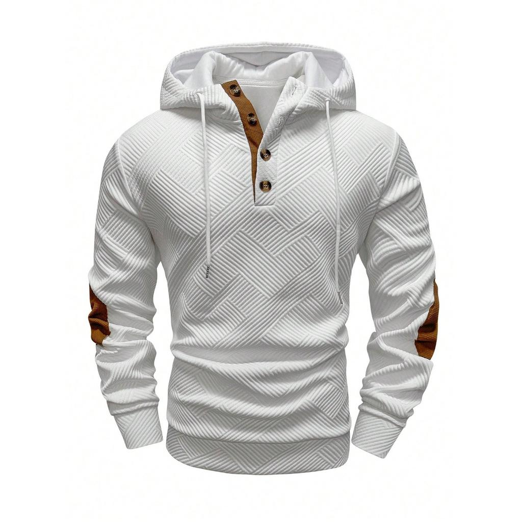 Autumn and Winter Men's Solid Color Jacquard Hooded Sweatshirt, Loose Sports Casual Top, Jacket