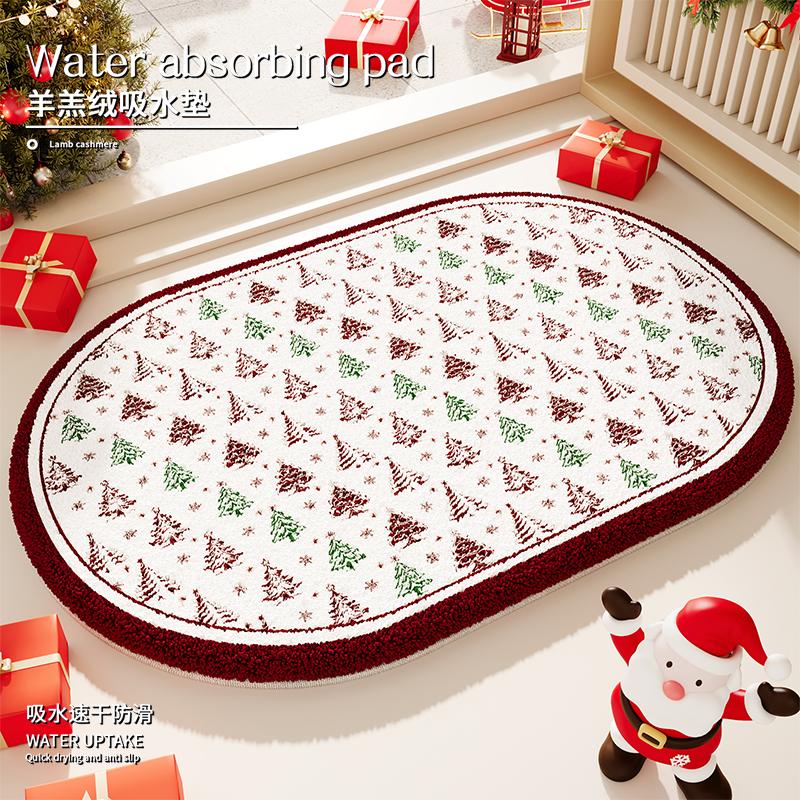 Christmas Bathroom Floor Mat, Bathroom Anti-Slip Foot Mat, Shower Room, Washbasin, Water-Absorbing Home Decoration
