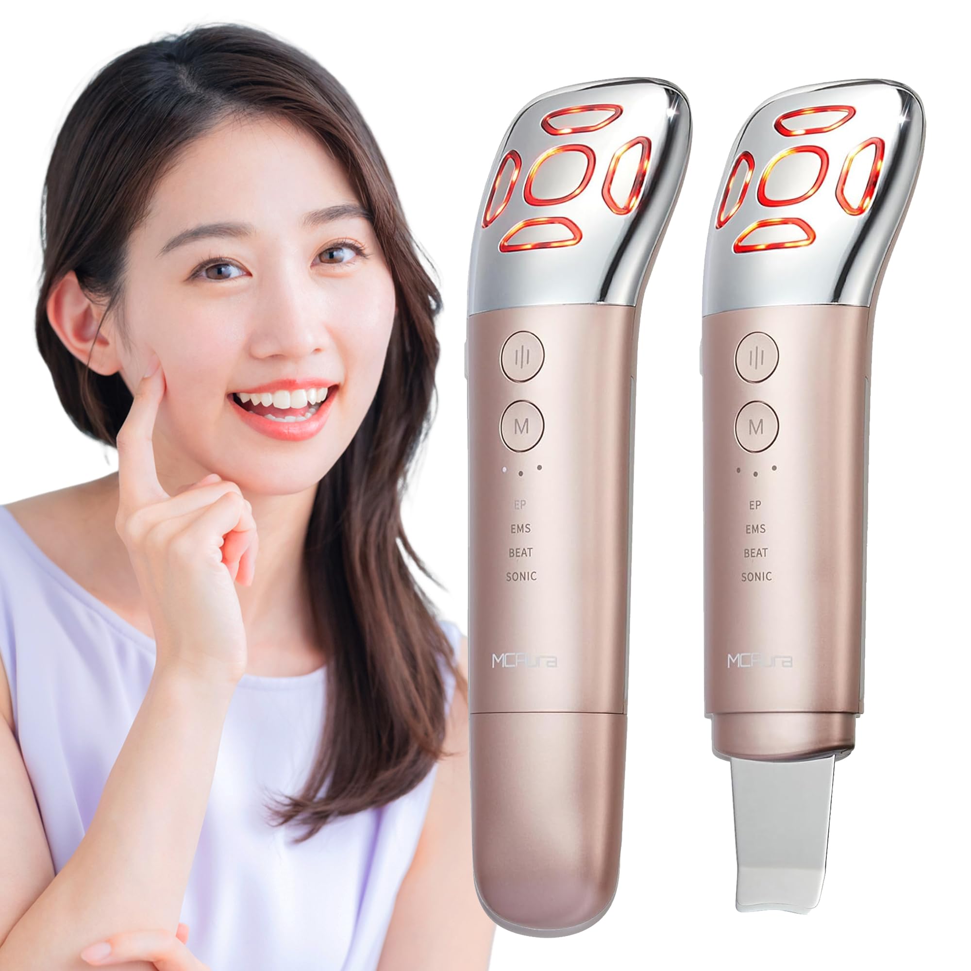 

MCAura [Domestic Genuine Product] Facial Massager - 4 Modes, 12 Functions in 1 Unit: EMS, Water Peeling, 3-Color LED, Multifunctional Facial Massager,