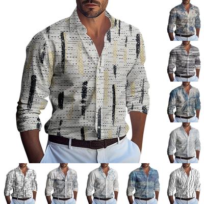 Pánska letná plážová košeľa s voľným vzorom a dlhým rukávom