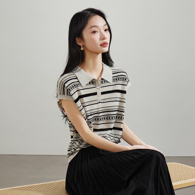 SOFSIL Women s Striped Polo Knit T-Shirt XL