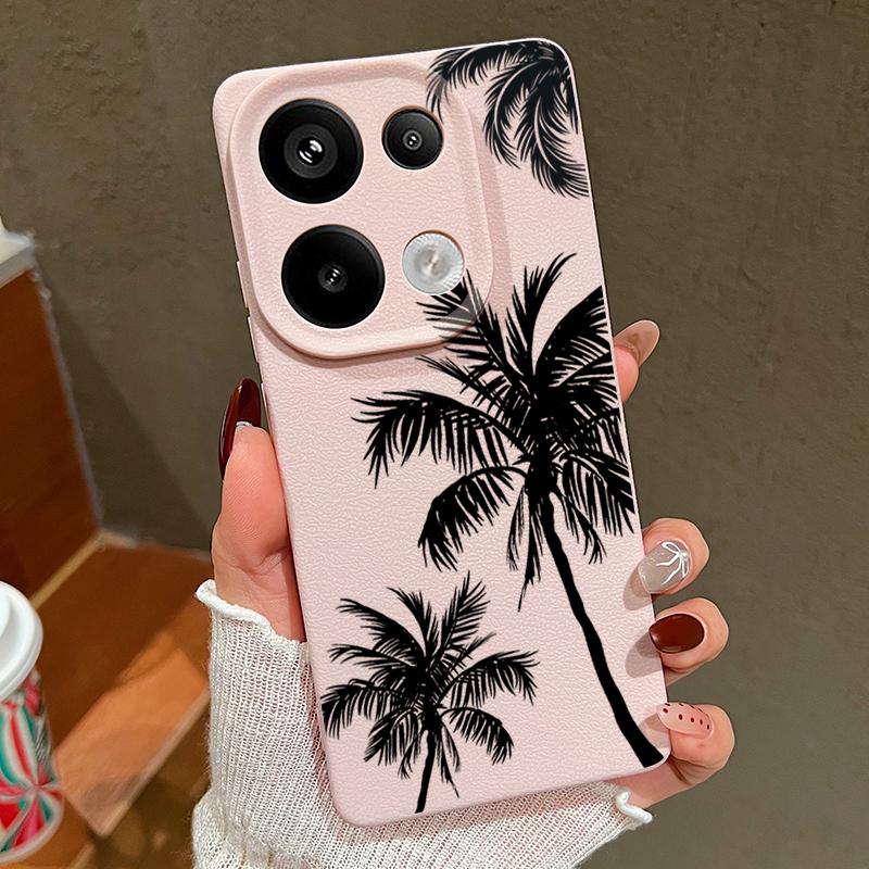 Coconut Tree Print Leather Texture Case For Xiaomi 13T Poco X7 X6 Redmi Note 14 Pro 13 12 11 Matte Shockproof TPU Soft Phone Cover