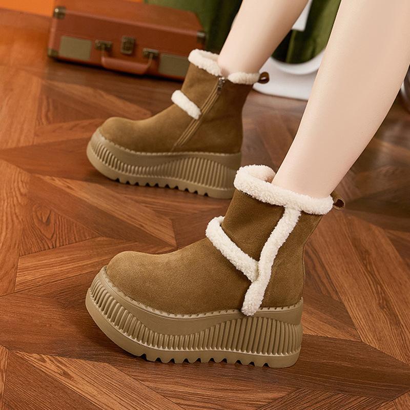 Thick-soled snow boots women's 2025 winter new medium tube velvet non-slip thermal cotton boots versatile inner height-increasing women's shoes