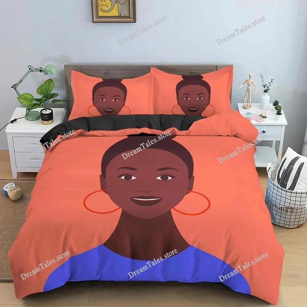 African Woman Duvet Cover Set 3D Cartoon Printed Bedding Set Pillowcase Bedroom Decor King Queen Twin Size Bedclothes741