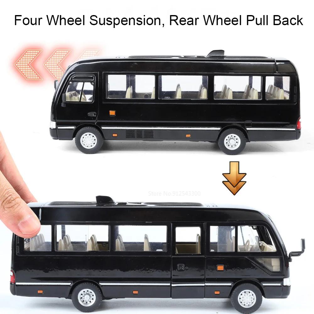 1:24 Scale Coaster Model Car Toy Free Wheeling Doors Opened Metal Diecast Miniature Bus Sound Light Vehicle Models Hobby Gifts