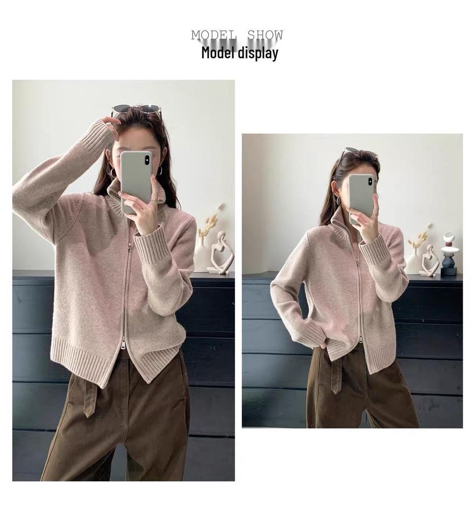 European Double Zipper Knit Cardigan - Women's Autumn 2026 Style Sweater Jacket