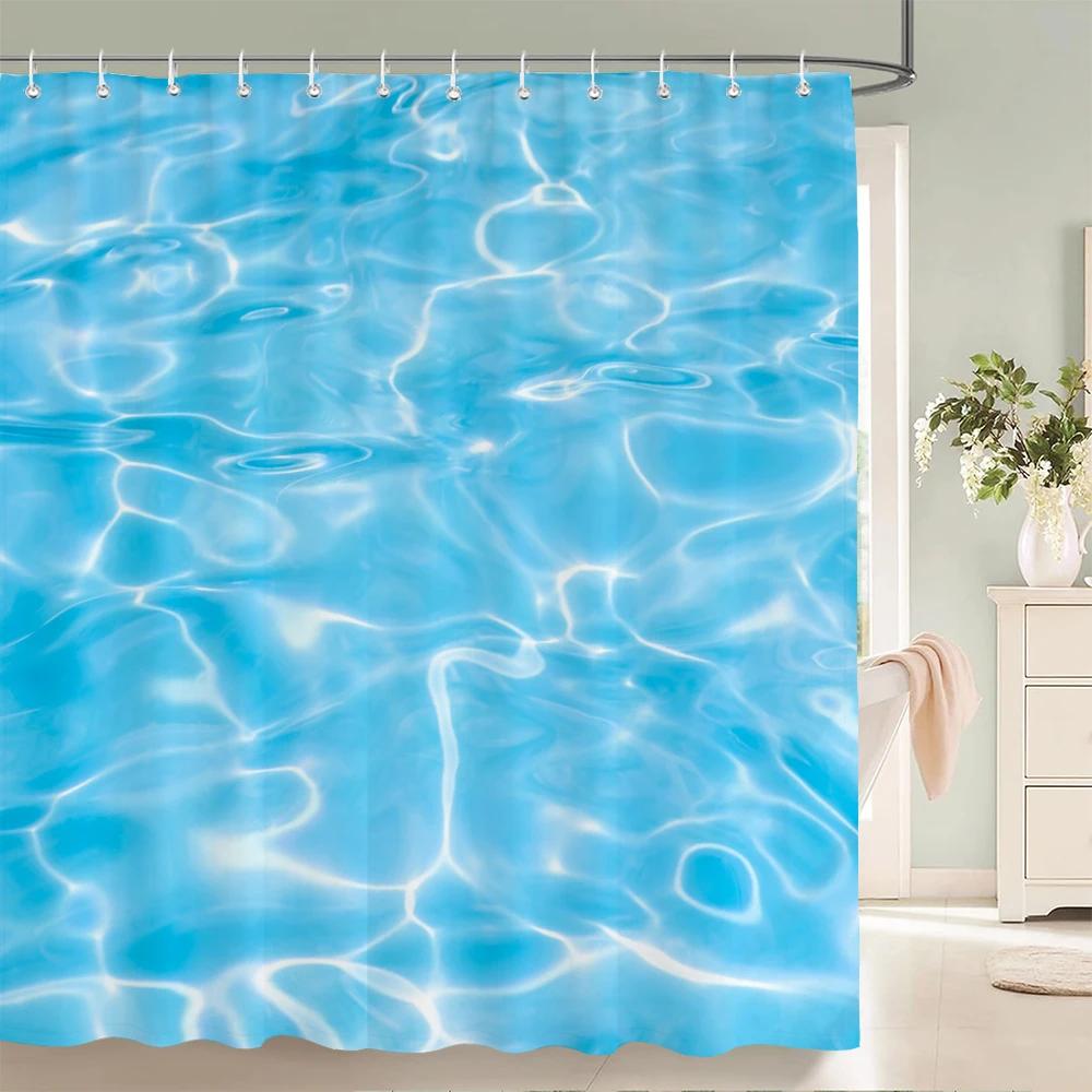 1 pc Blue minimalist art water ripple printing polyester material shower curtain waterproof fabric, bathroom partition curtain