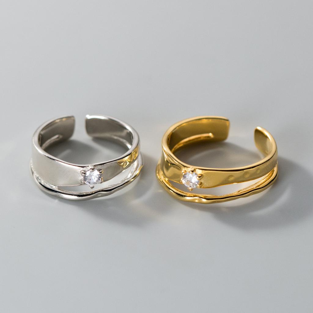 BF CLUB Silver Color Geometric Double CZ Rings For Women Men Simple Design Fashion Open Adjustable Handmade Couple Ring Gifts