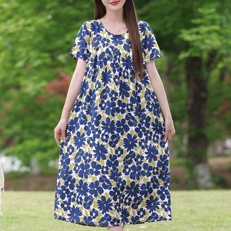 Elegantní dámské volné šaty plus size Letní šaty s krátkým rukávem Ležérní dlouhé šaty Dámské vintage oblečení