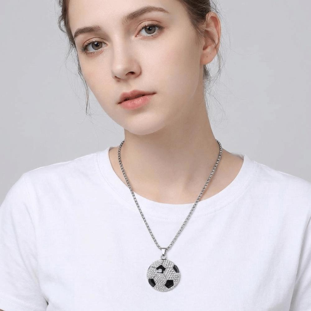 Jewelry Football Necklace Rhinestone Soccer Necklace Exquisite Football Pendant Choker  Gift