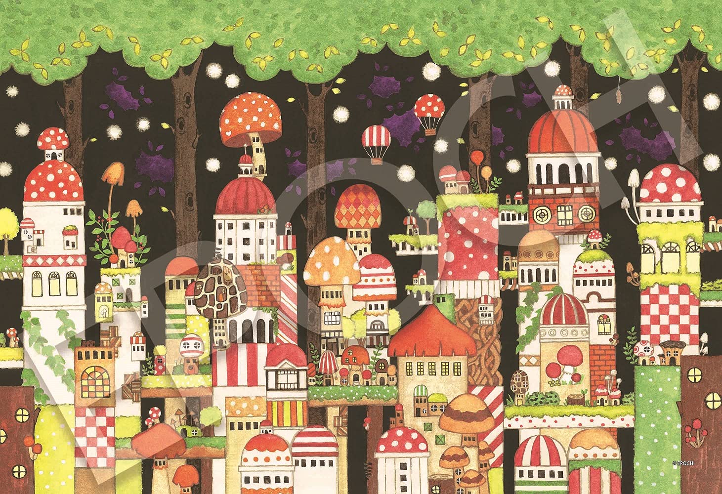 EPOCH 300-Piece Jigsaw Puzzle Nishimura Noriko Dark Forest Mushrooms Old Town 26×38cm 26-358s With Adhesive Spatula and Ticket