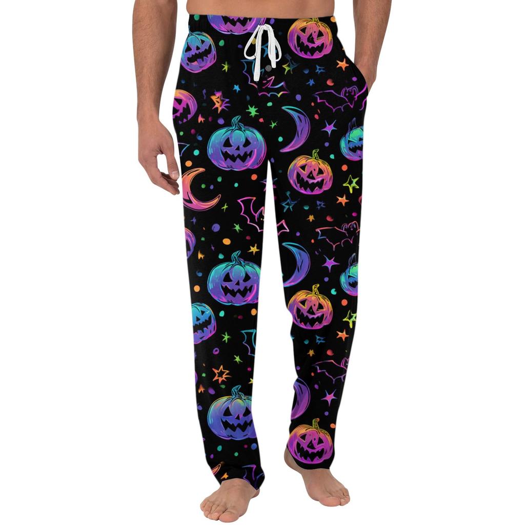 Men's Halloween Print Pocket Casual Pants with Drawstring Waistband Comfortable Fit Lounge Sleepwear Bottoms for Home Use