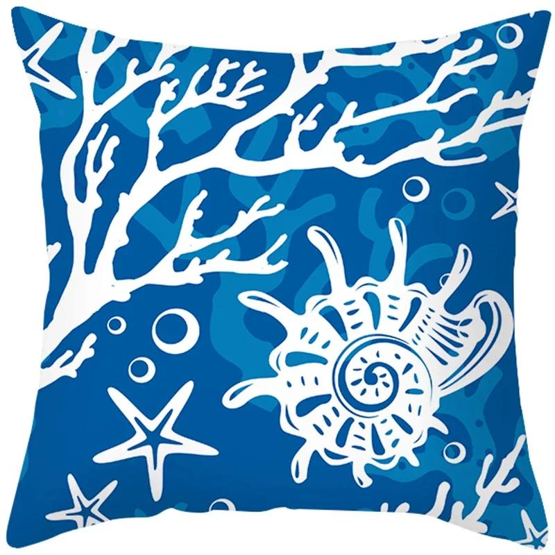 Blue Ocean Pattern Throw Pillow Cover With Short Plush Print Living Room Sofa Decoration Cushion Cover Pillow Covers Decorative