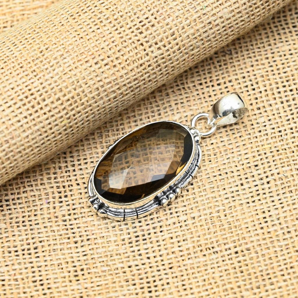 Smoky Topaz Gemstone Handmade 925 Solid Sterling Silver Jewelry Pendant For Wedding Gift