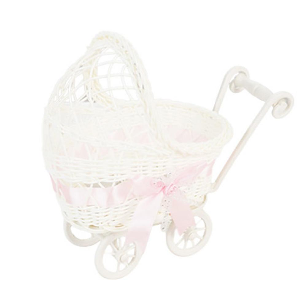 

Multicolor Trolley Cart Storage Basket Plastic Weave Pattern Flower Basket Bowknot Photo Props Desktop Ornament Birthday Decor розовый