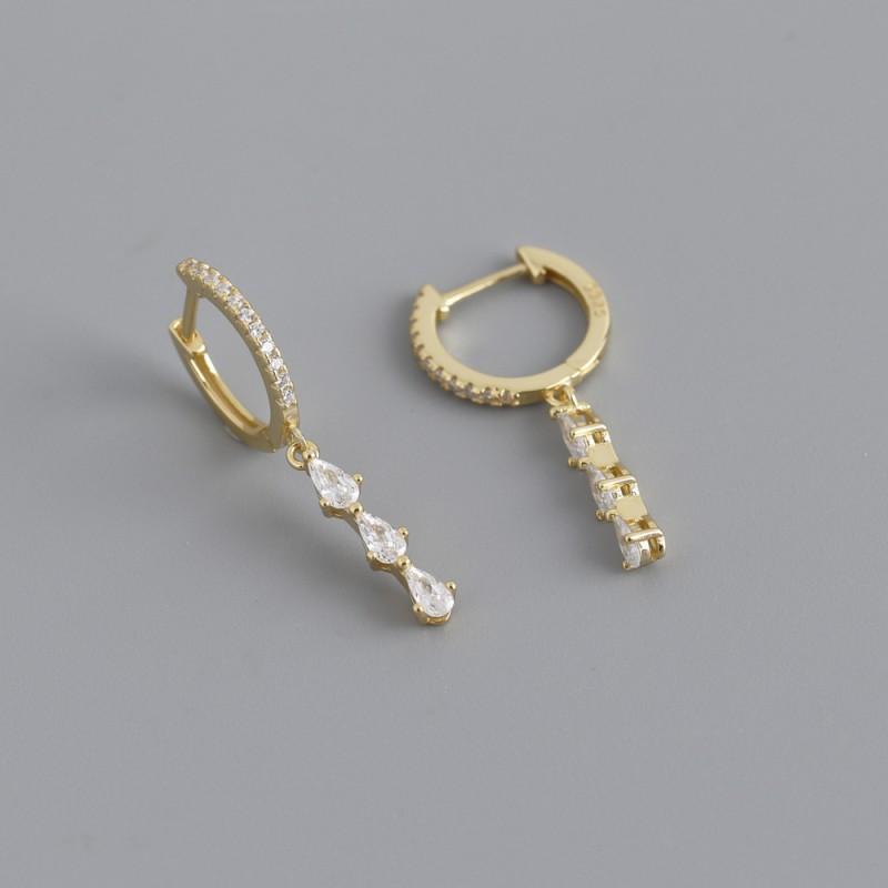 Sterling Gold Plated Diamante Waterdrop Earrings Women Fashion Geometric Drop Studs 925 Sterling Silver