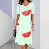Elegantes Damen-Sommerkleid mit 3D-Geometrie-Streifenmuster, kurzärmelig
