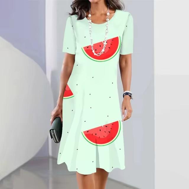 Elegantes Damen-Sommerkleid mit 3D-Geometrie-Streifenmuster, kurzärmelig