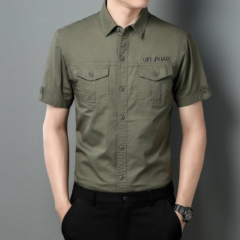 

Summer new tooling shirt men s pure cotton loose multi-pocket Ami Kaji short-sleeved young and middle-aged shirt M【 50-60kg 】