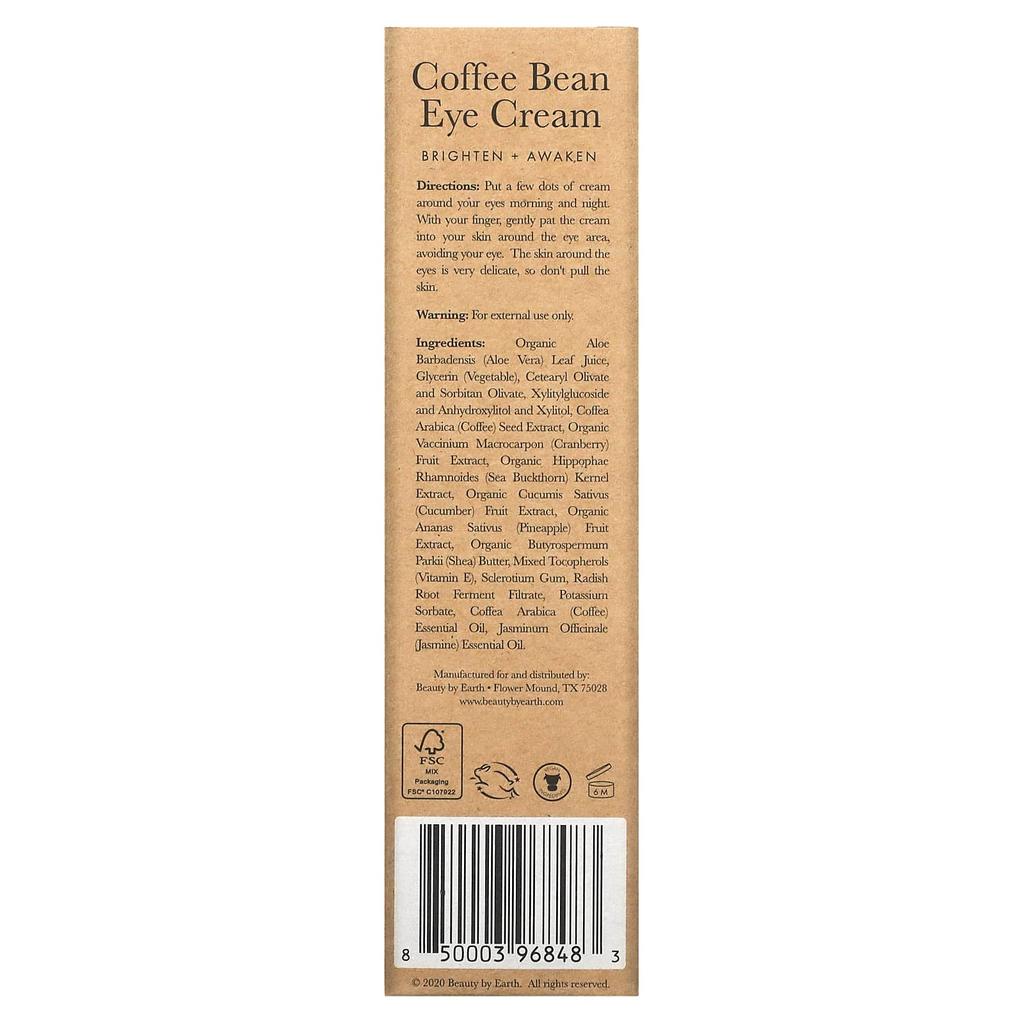 Beauty By Earth Kaffeebohnen Augencreme, 30ml (1.0 fl oz)