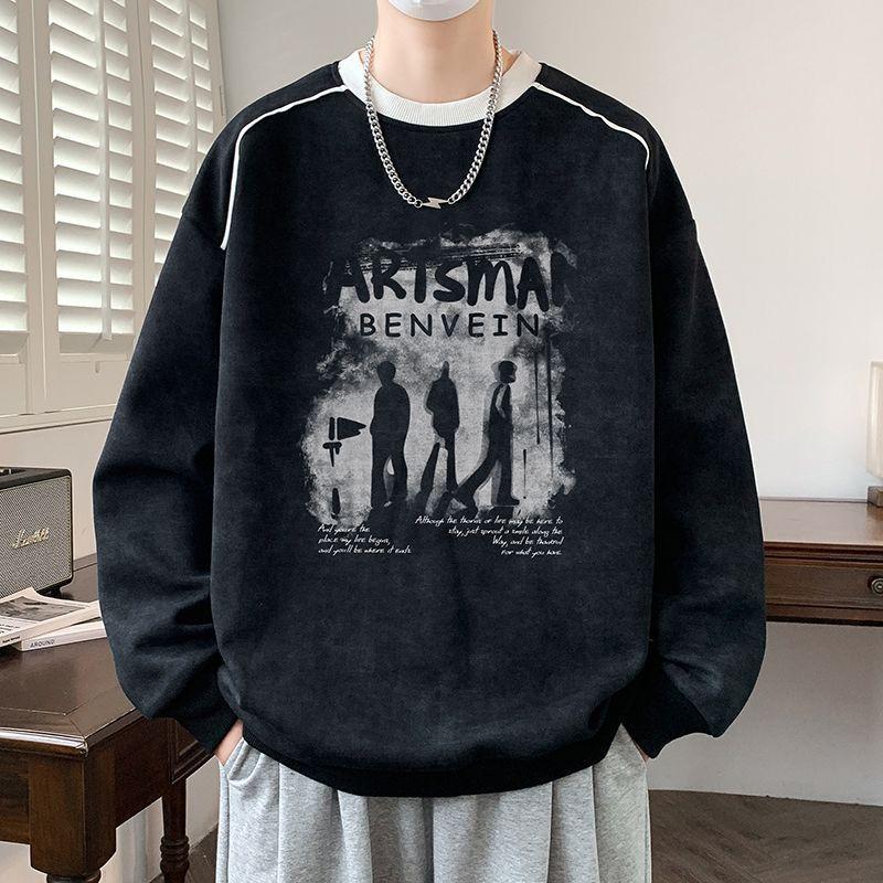 

Youth Boys Casual Long Sleeve Versatile Hoodie - Autumn/Winter Round Neck Loose Fit. XL (suggested 125-140 jin) чорний