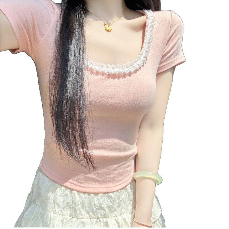 Léto 2025 Čistá bavlna Krajka Vyšívaný Čtvercový Výstřih Baletní Top pro Ženy