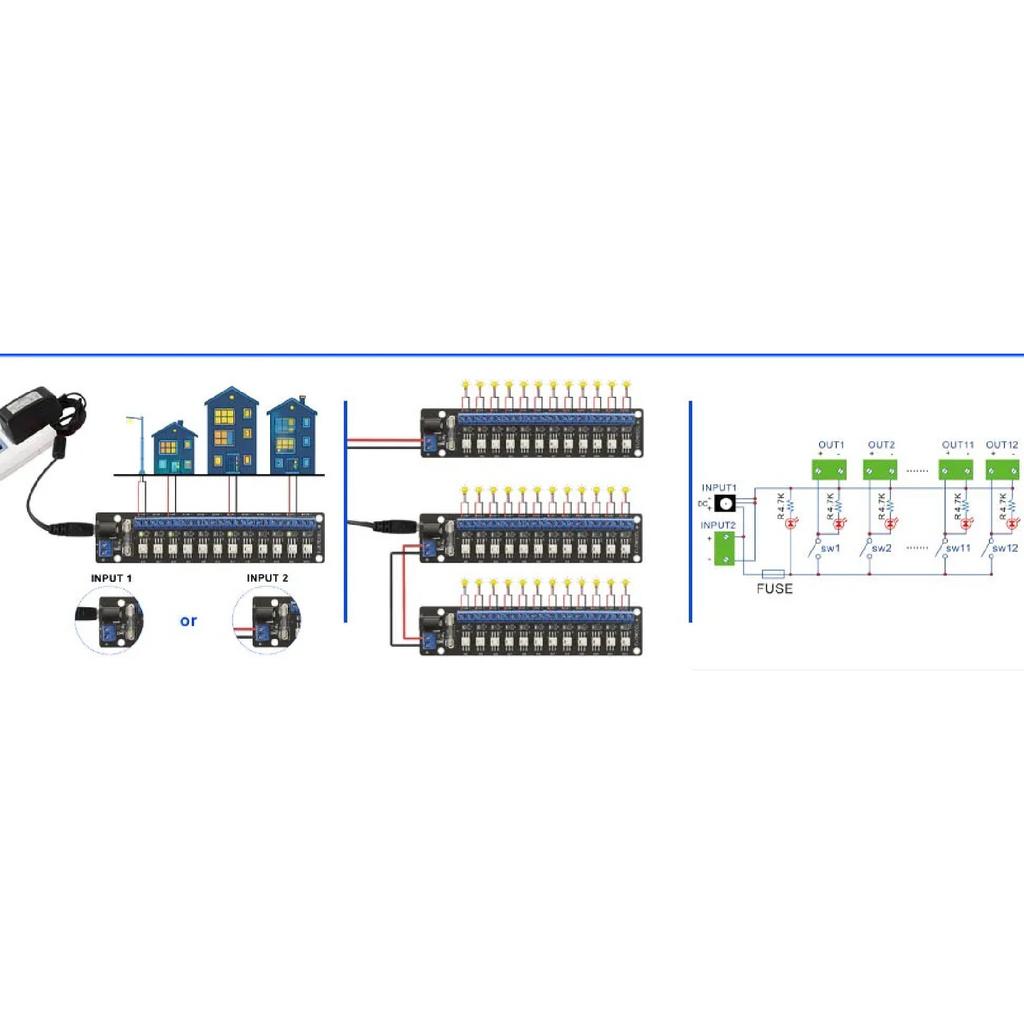 1 Unit Evemodel 3V-24V DC Power Distribution Module 12 Channel with Individual Switches PCB017