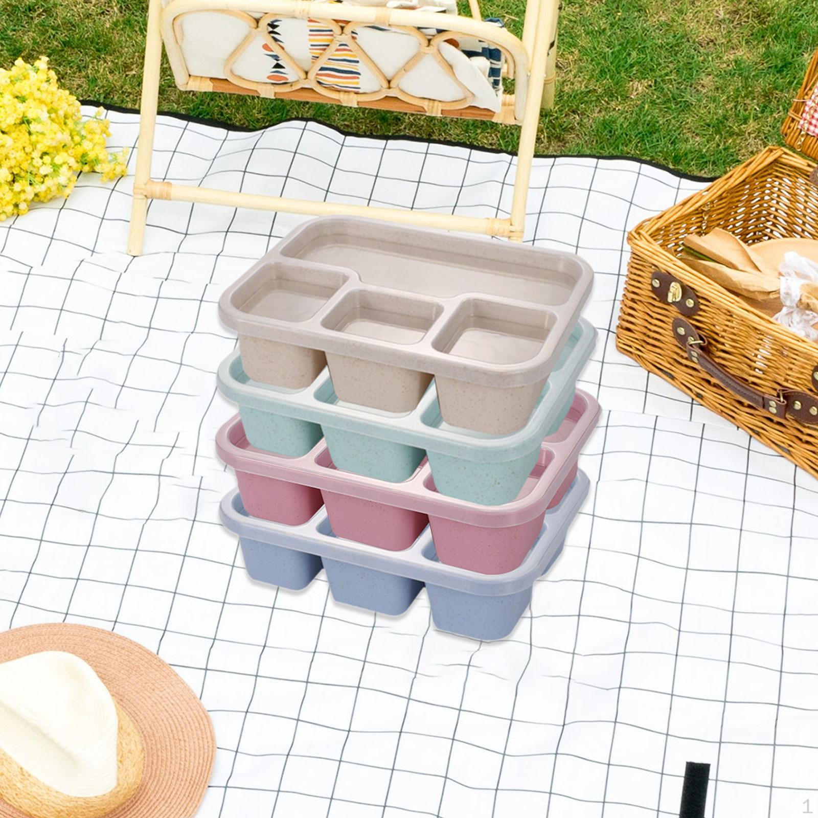 

4x Контейнеры для закусок 4 отделения Ланч-боксы бенто для путешествий, работы, печенья without Forks