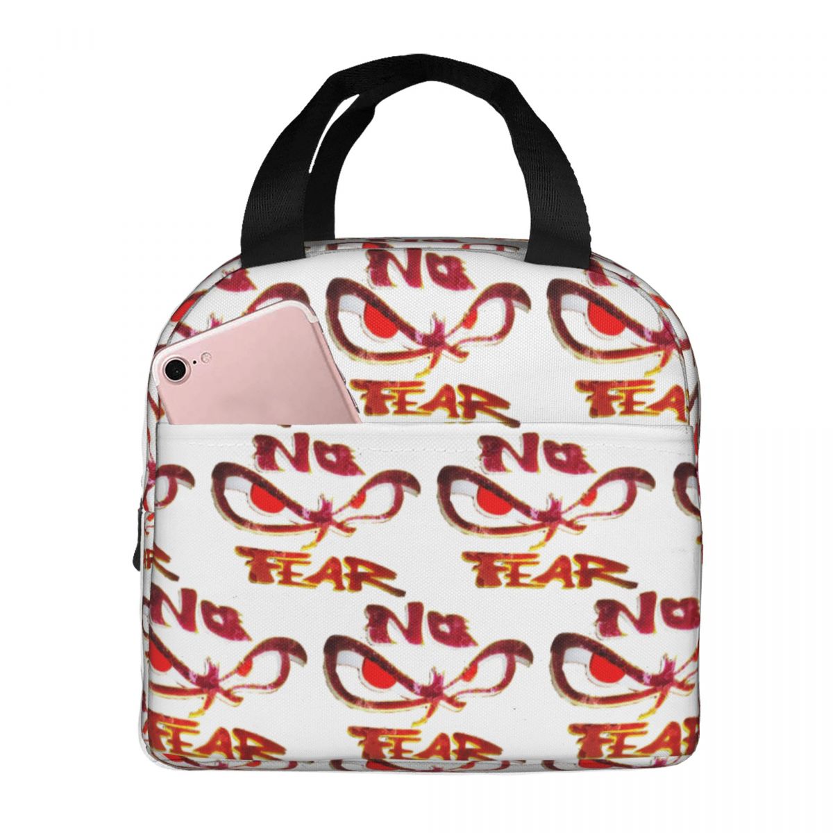 No Fear No Fear And Eyes Print Insulated Lunch Bag for Women Kids Portable Food Boxes Thermal Lunch Box Tote One Size