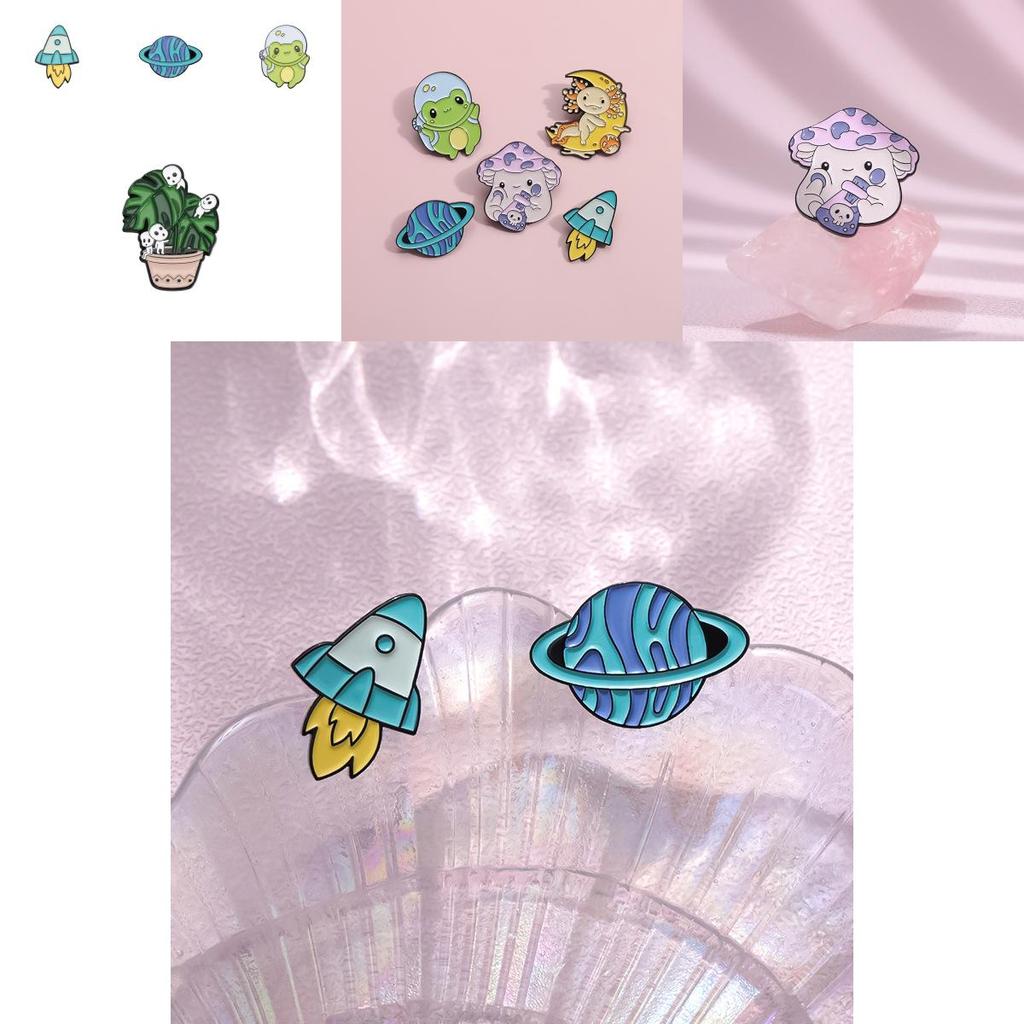 Unique Alloy Cartoon Frog Planet Rocket Brooch Pin Stylish Accessory For Men And Women