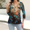 Women's Fashion Casual Printing Button-down Shirt 3/4 Long Sleeve Tops