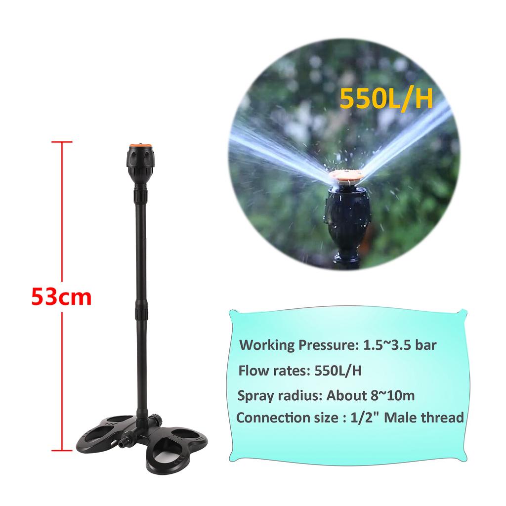 Rotierende Sprinklerdüse mit Basis Erweiterte Unterstützung Rotierende Düse Pflanzen Blumen Bewässerung Haus Gartengerät Bewässerungsset Werkzeug