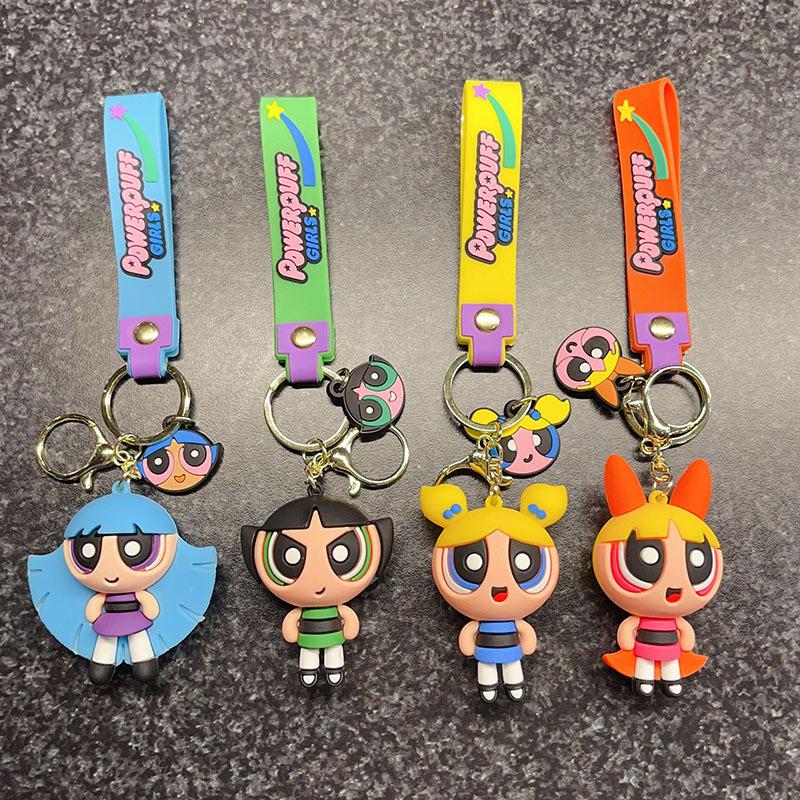 Kawaii The Powerpuffs Girls Cute Keyring Women Anime Car Keychain Kids Cartoon Key Chain Children Fashion Pendant Accessories