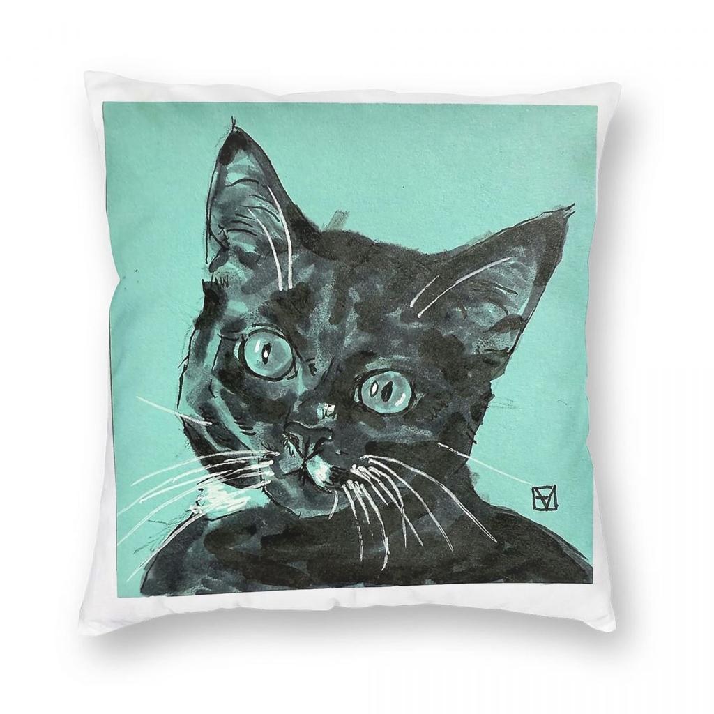 Cat A Day Doodle Square Pillowcase Polyester Linen Velvet Creative Zip Decorative Throw Pillow Case Sofa Seater Cushion Cover