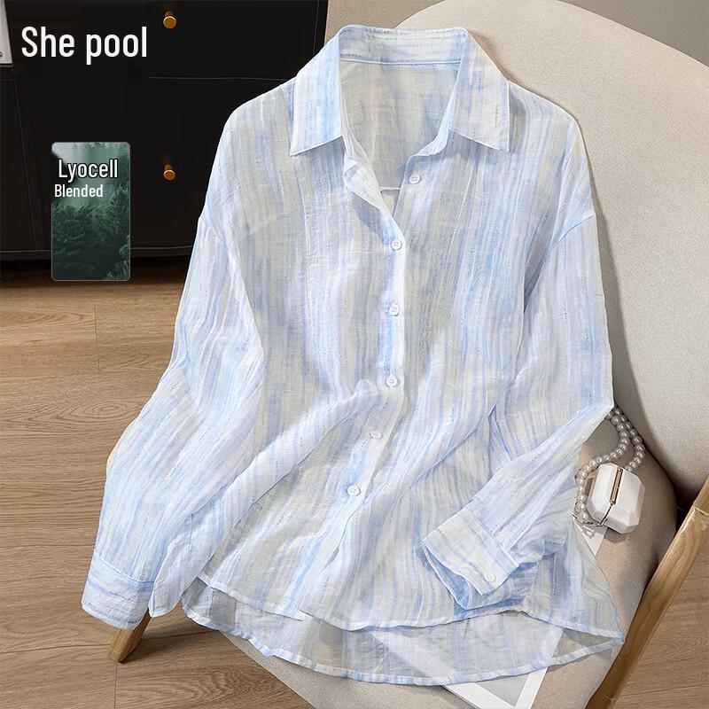 Women s Striped Loose Fit Long-Sleeve Shirt One Size