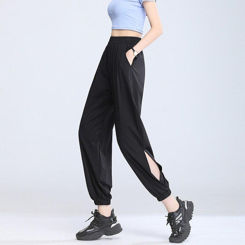 Spring Summer High Waist Casual Trousers Elastic Waist Loose Casual Sweatpants Wide-Leg Pants Basic Soft Cotton Bloomers Female
