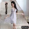 Sexy nightdress big butterfly neck suspender skirt mesh robe set women's pajamas Douyin popular home nightdress