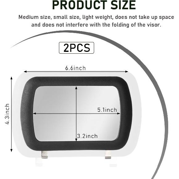 2 PCS Car Sun Visor Vanity Mirror, Clip-on Deluxe Visor Mirror Shading Cosme