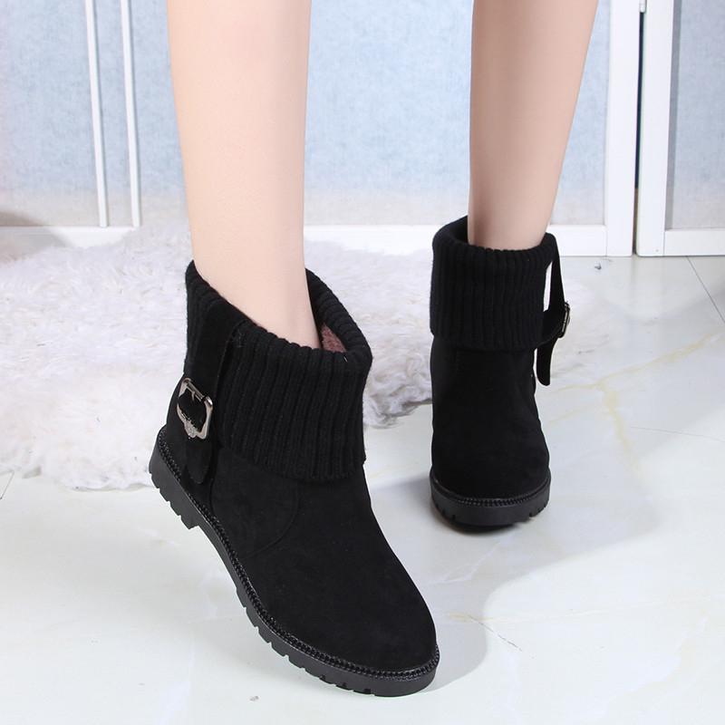Winter Solid Color Simple Plus Velvet Warm Casual Short Boots New Elegant Square Heel Pin Buckle Decorative Fashion Snow Boots