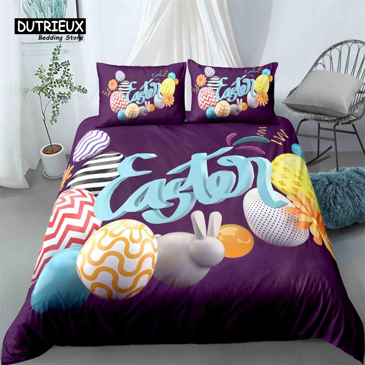 

Soft Easter Eggs Print Duvet Cover Happy Easter Cartoon Rabbit Toddler Bedding Sets Twin King Queen Size Microfiber Quilt Cover AU Single(140x210cm)